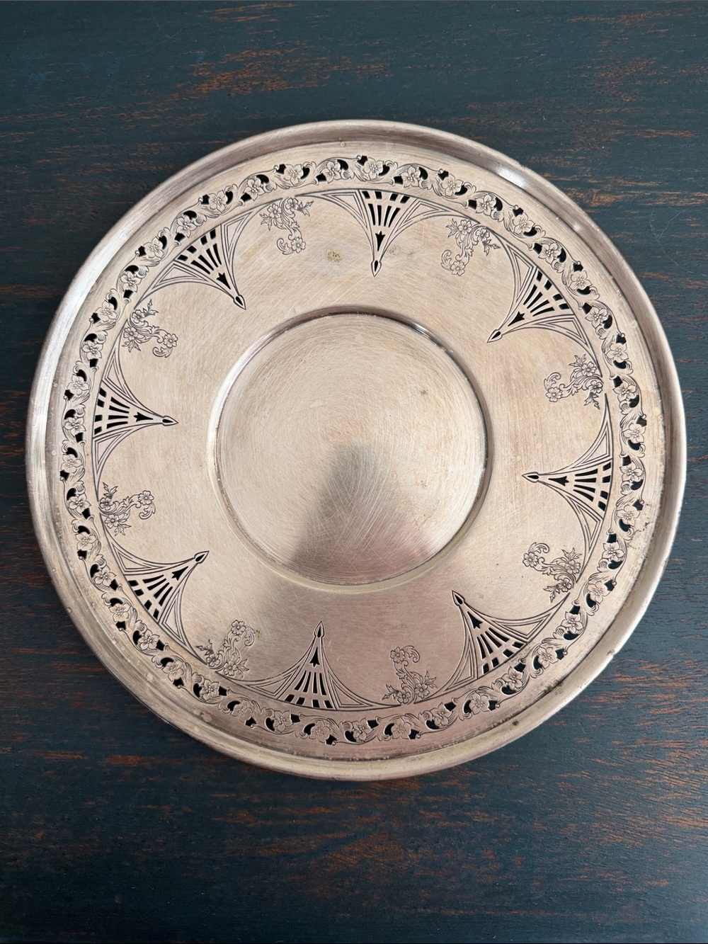 Vintage Art Deco BENEDICT 1112 Silver Plate Reticulated Serving Tray Dish 10"